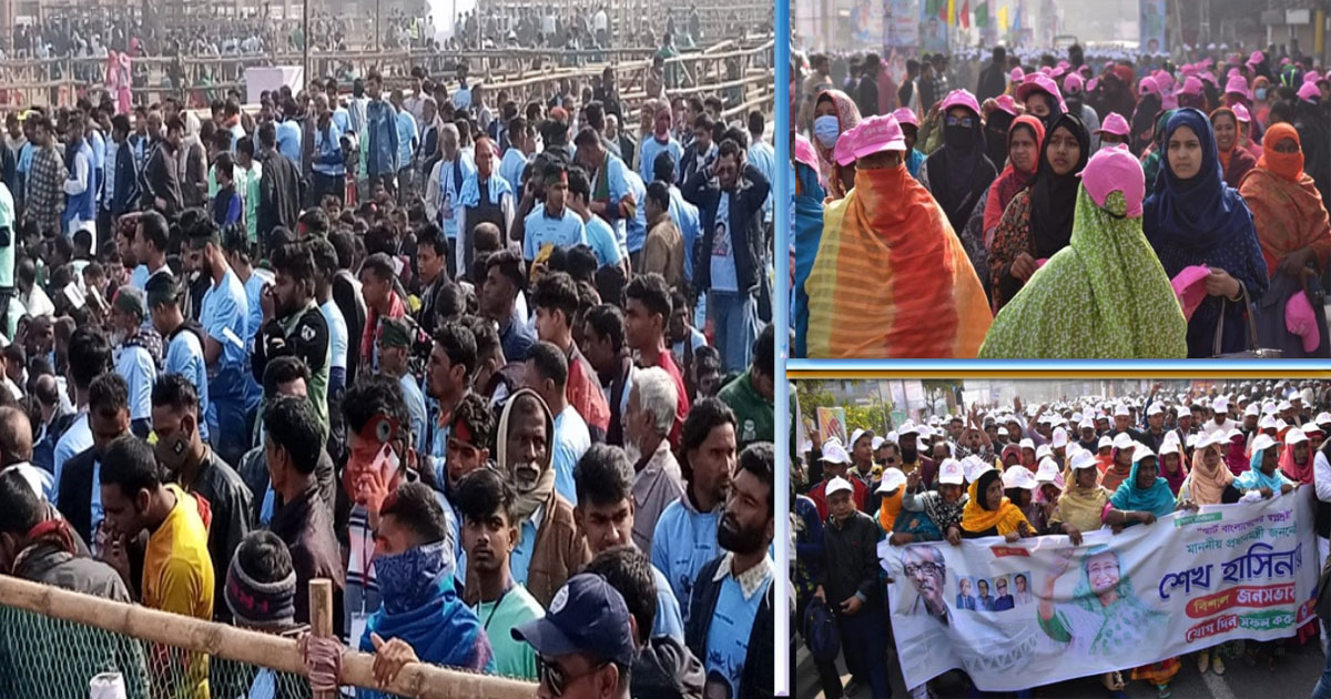 রাজশাহীতে প্রধানমন্ত্রীর জনসভাস্থল উন্মুক্ত করতেই নেতাকর্মীদের ঢল
